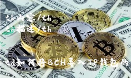 table
tr
th内容/th
th描述/th
/tr
tr
td如何将BCH导入TP钱包的详细步骤